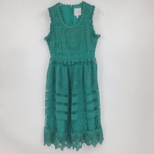 ModCloth Geode Green Crochet Lace Overlay Dress